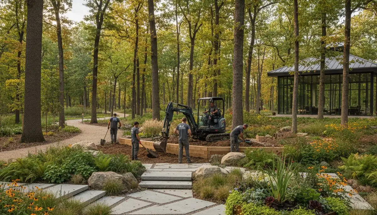 Landscaping crew serving Chicago, IL with professional yard maintenance and lawn care services