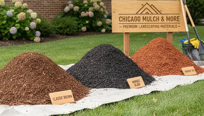 Brown, black, and red mulch color options for Chicago, IL landscaping by Chop Chop Landscaping